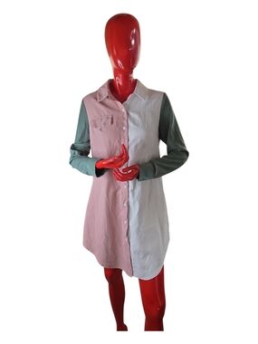 SHEIN LUNE Color-block, Pink White & Sage Colorblock Tunic Shirt Dress